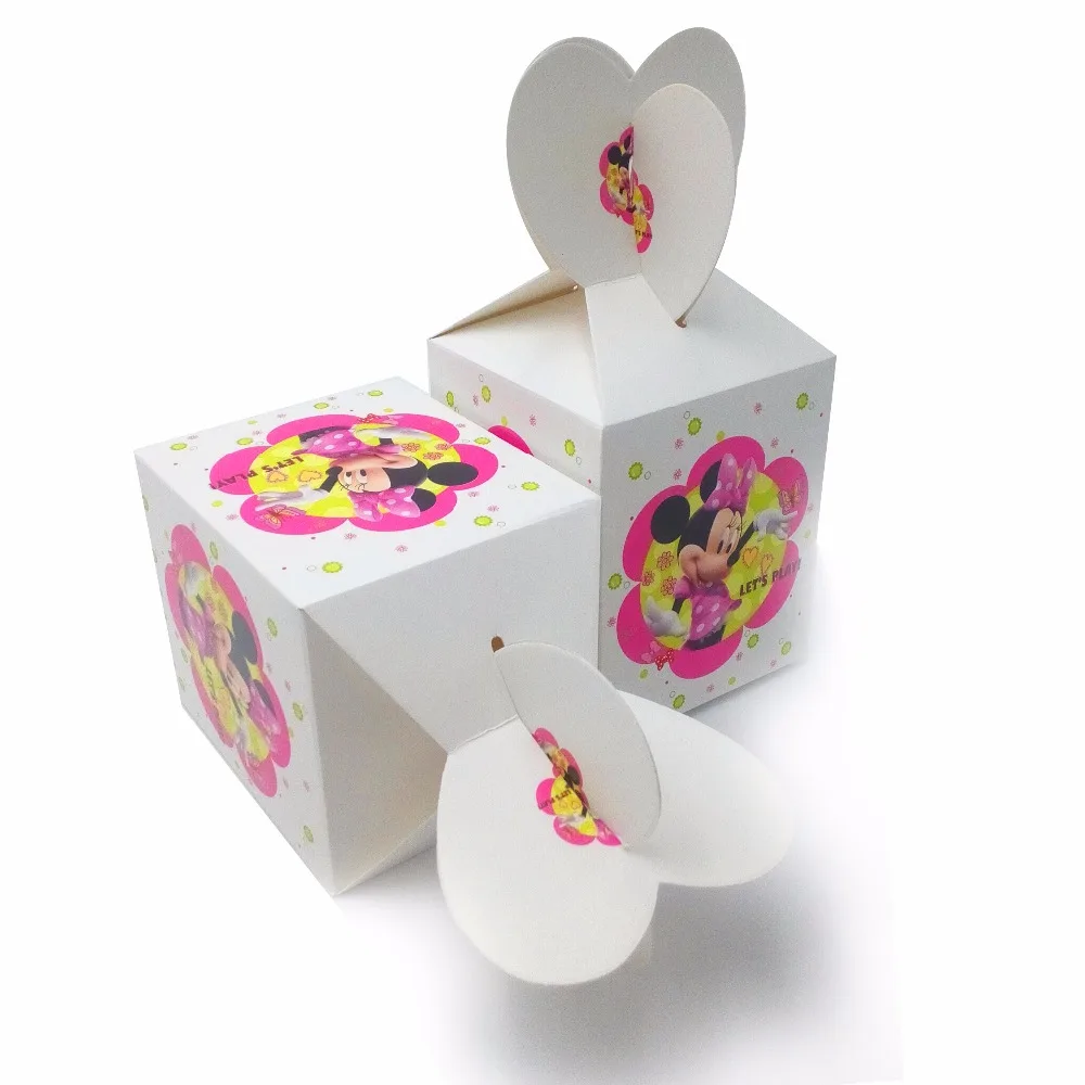 

6pcsset Minnie Mouse Paper candy Box Cartoon Happy Birthday Decoration Theme Party Supply Festival Kids Girl Pink