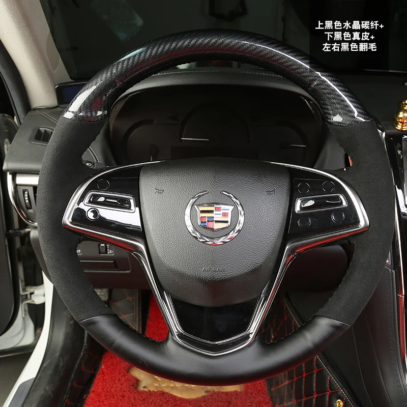 

DIY Hand-Stitched Carbon Fiber Suede Leather Car Steering Wheel Cover for Cadillac ATS-L XTS CT6 XT4 XT5 XT6 Auto Accessories