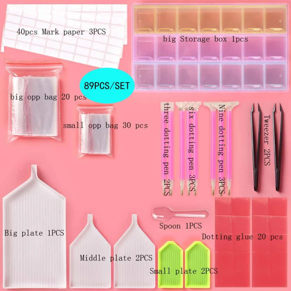 

Diamond Painting Accessories Set Diamond Painting Tools Cross Stitch Kits DIY Embroidery Pen Tweezers, plate Glue, Storage Box,