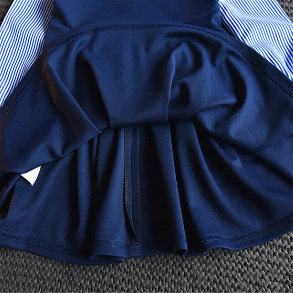 

Spring Autumn Fashionable Girls Dress Long-Sleeved Ruffled Striped Shirt Dresses For Girls Dummy 2pcs Cute Child Princess Dress
