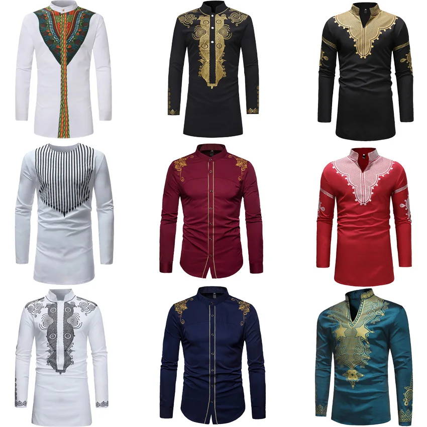 Мужские африканские платья с 3D принтом Дашики рубашка длинным рукавом базин