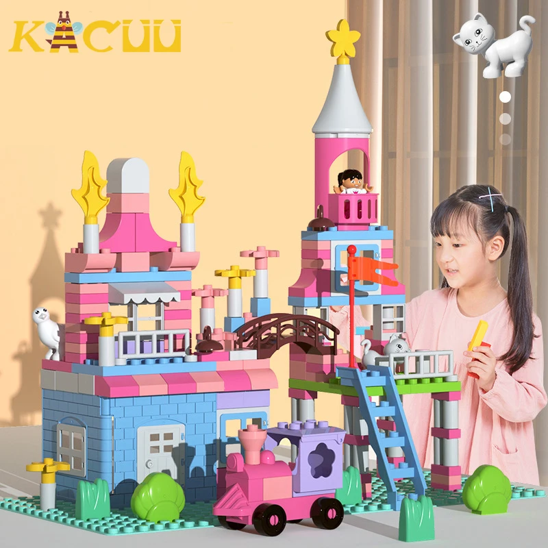 

Замок принцессы розовый из кубиков, игрушечный домик «сделай сам», строительные блоки, красочные фигурки из кирпича, игрушки для детей, пода...