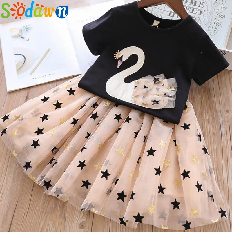 Футболка с коротким рукавом и юбка для девочек мультяшным принтом|Комплекты