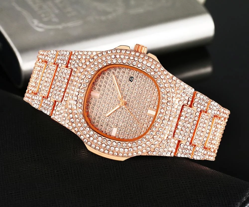

New Diamond Iced Out Clock Men Hip Hop Quartz Gold Heroes Clocks Top Brand Luxe Steel Man Clock Relogio Masculino Clock Hombre