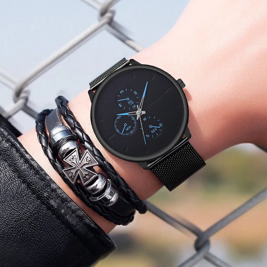 Роскошные Брендовые мужские часы YOLAKO, мужские часы из сплава, наручные часы с ремешком-сеткой, простые поддельные повседневные часы с тремя глазами, наручные часы Homme