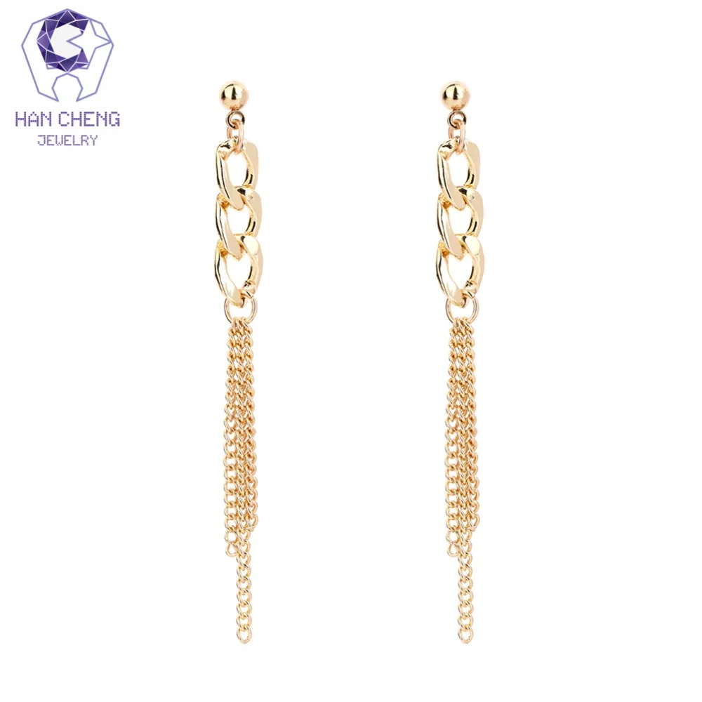 HanCheng New Fashion Charm Chain Tassel Golden Plated Dangle Hanging Long Drop Earrings For Women Jewelry Brincos Bijoux | Украшения и