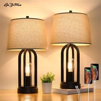 american table lamp bedroom three speed touch no polar dimming usb rechargeable fabric retro industrial wind