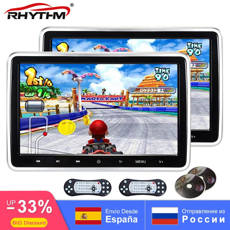 2x10 1 дюймовый автомобильный DVD монитор подголовника видеоплеер 1024x600 HD цифровой