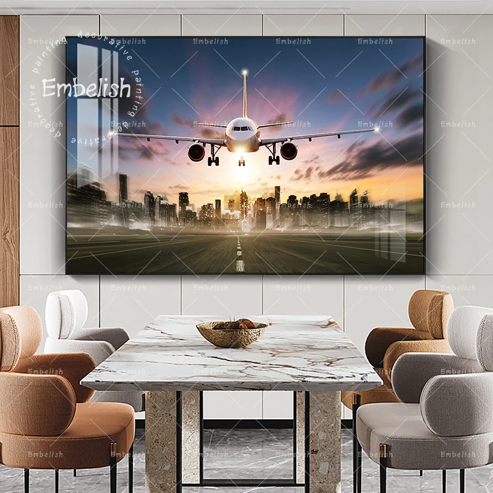 

Airplane landing at the Airport Modern Artworks For Living Room Wall Art Pictures Home Decor HD Spray On Canvas Oil Paintings