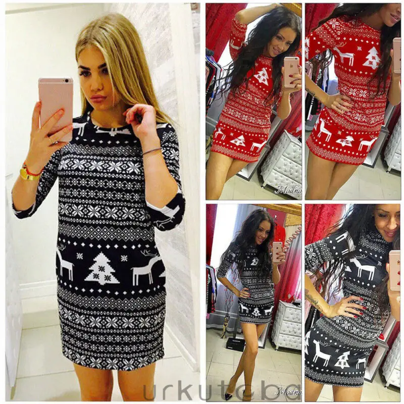 2019 модная новинка Женское зимнее трикотажное рождественское платье женский