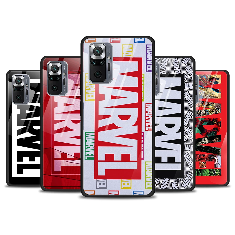 

Marvel logo cool for Xiaomi Redmi Note 10 Pro Max 10S 9T 9S 9 8T 8 7 Pro 5G Luxury Tempered Glass Phone Case Cover