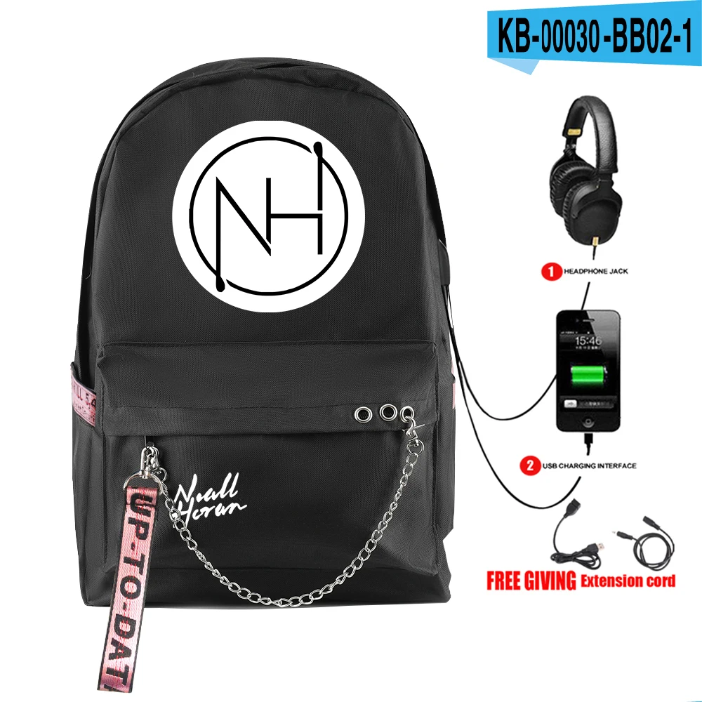 

Рюкзак Niall Horan для ноутбука с USB-портом, школьный дорожный ранец для игр, рюкзак с цепочкой, 2021