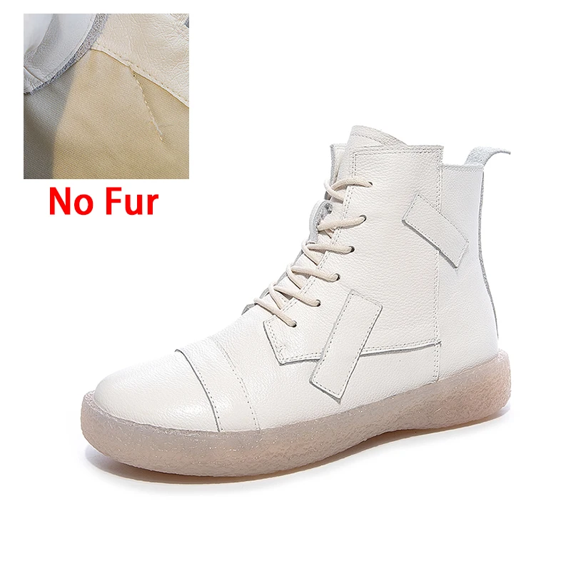 PEIPAH Women's Genuine Leather Shoes Woman Ankle Boots Female Retro Flat With Zip Women's Shoes Autumn Winter Bootee Woman - Color: 1
