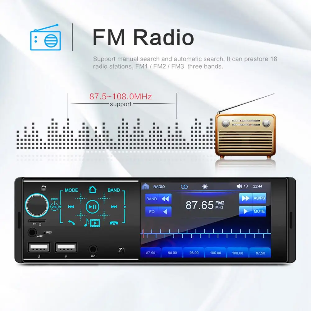 

Автомобильный AM Radio Receiver 4,1 дюйма TFT сенсорный экран MP5 плеер с поддержкой Bluetooth Aux-in/USB/FM 1080P HD видео камера заднего вида