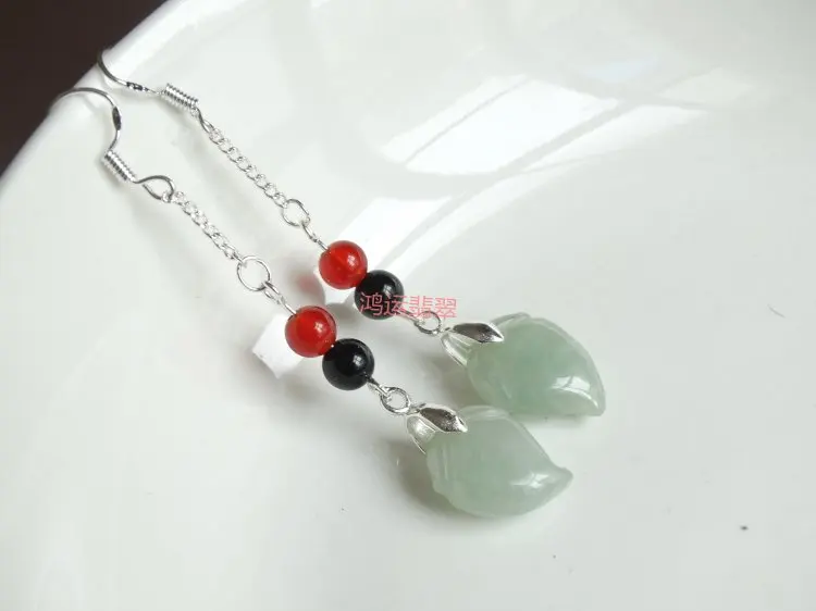 925 Silver Natural Emerald peach Bead Jade Circular Beads Earrings Original DIY By Hand Accessories Women Stone Jewelry | Украшения и