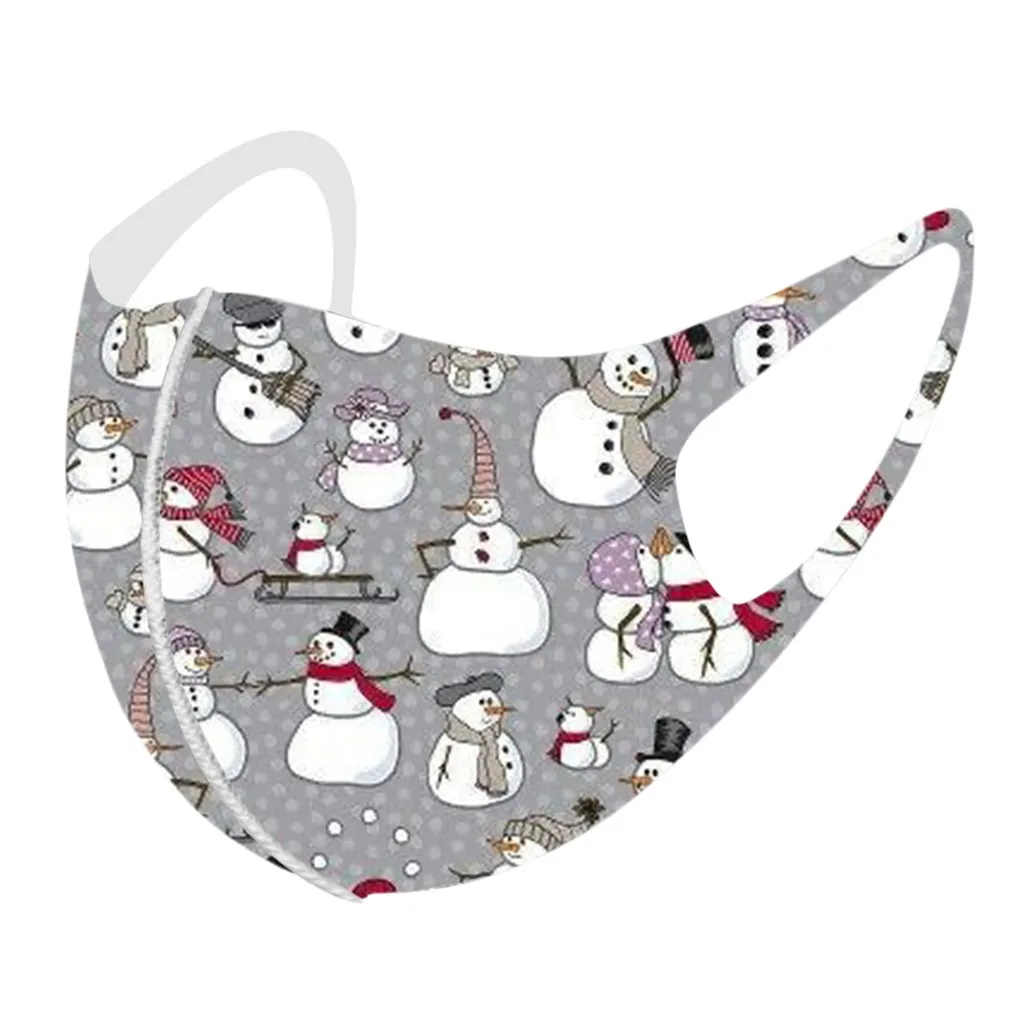 

#1pc Washable Kids Face Mask Christmas Santa Claus Snowman Print Breathable Protective Face Mask Adjustable Pm2.5 Mascarillas F