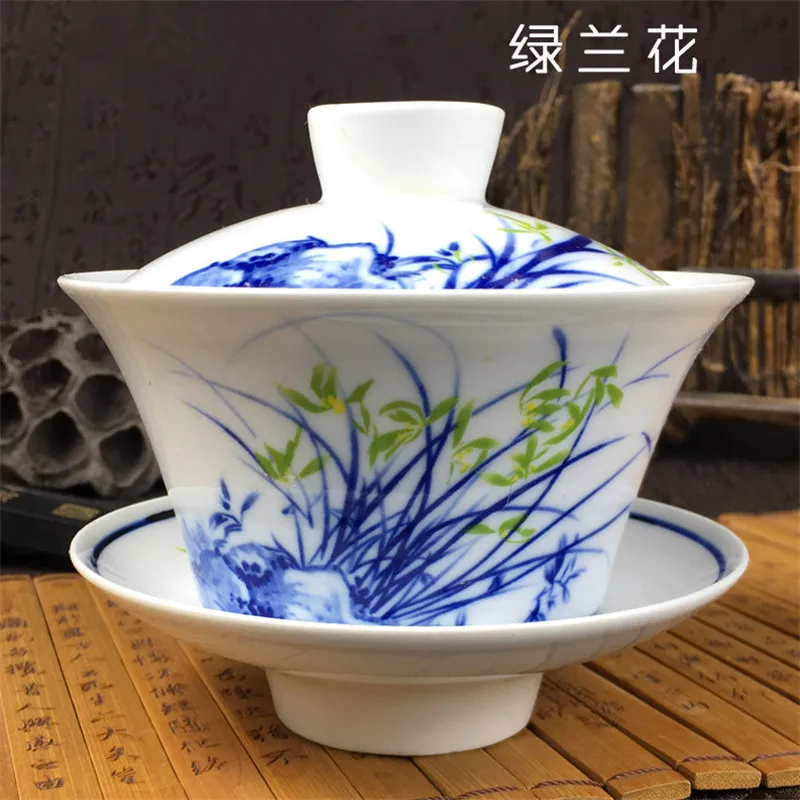 Sancai gaiwan Цзиндэчжэнь фарфор 200 мл восемь сокровища чайная чаша китайский синий и белый фарфор чайная чашка и блюдце набор