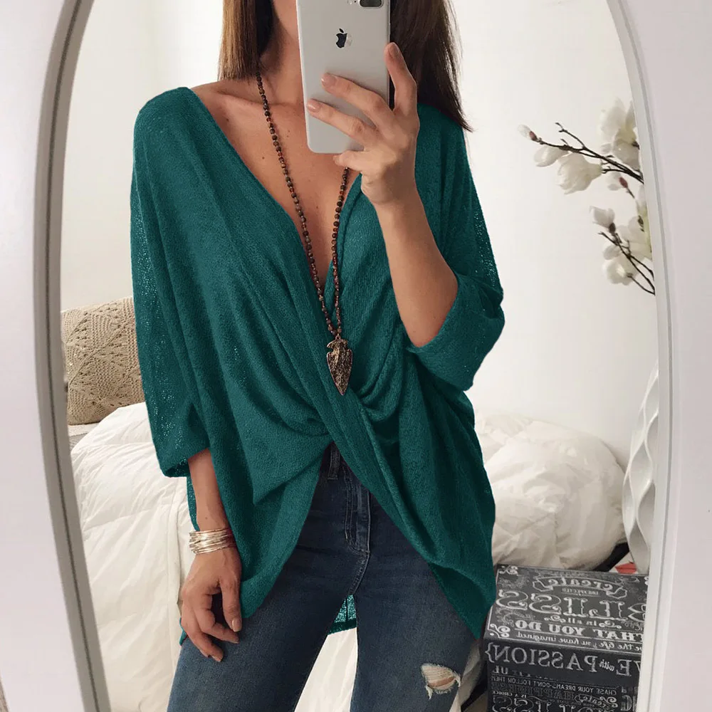 Женский трикотажный свитер с V-образным вырезом и рукавом летучая мышь | Женская