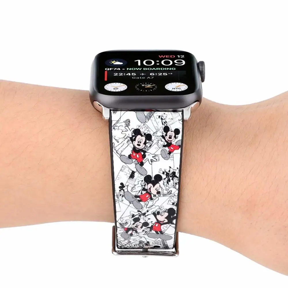 Кожаный ремешок с милым рисунком для Apple Watch 40 мм 44 браслет Микки Маусом iWatch Series 5 4 3