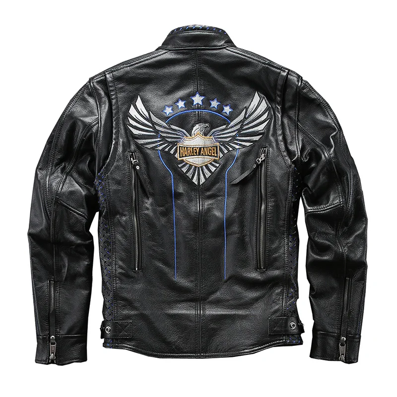 

Eagel Pattern motorcycle stand collar brand moto biker jacket for men Anniversary stylish real leather coat