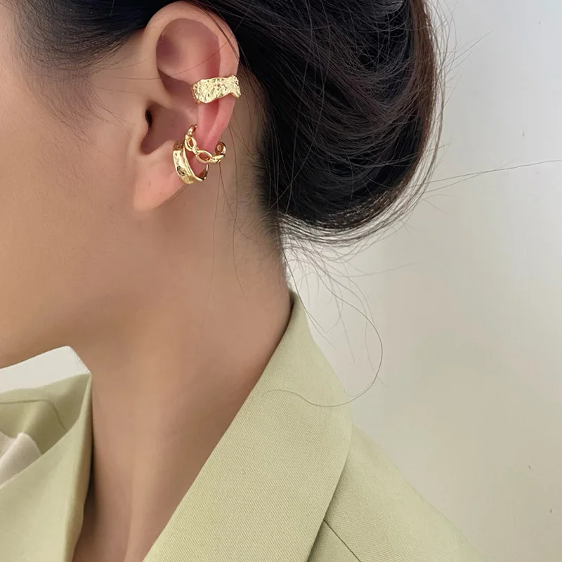 

Punk Ear Cuff Gold Silver Color Non-Piercing Ear Clips Fake Cartilage Earrings Clip Earrings For Women Men Wholesale Jewelry New