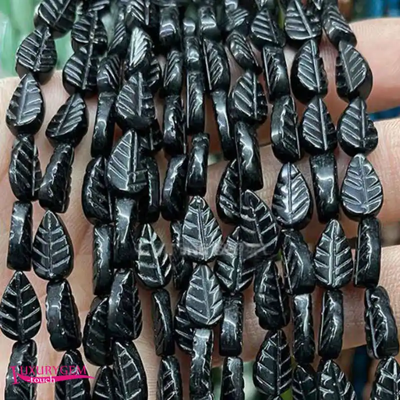 

Natural Black Stone Spacer Loose Beads 8x11mm Carve Leaves Shape DIY Jewelry Accessories 32Pcs a3693