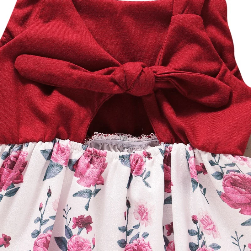 

Summer Girls Stitching Sling Floral Dress Baby Fashion Casual Cotton Short Sleeve Party Princess Dress Children's Girls Clothing