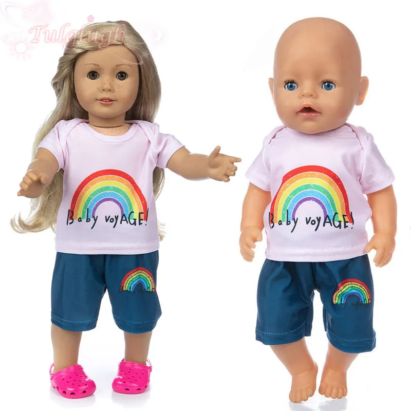 

Новинка 2021, футболка и джинсовые шорты, костюм для 18-дюймовой американской куклы, 43 см, одежда для новорожденных, аксессуары для кукол