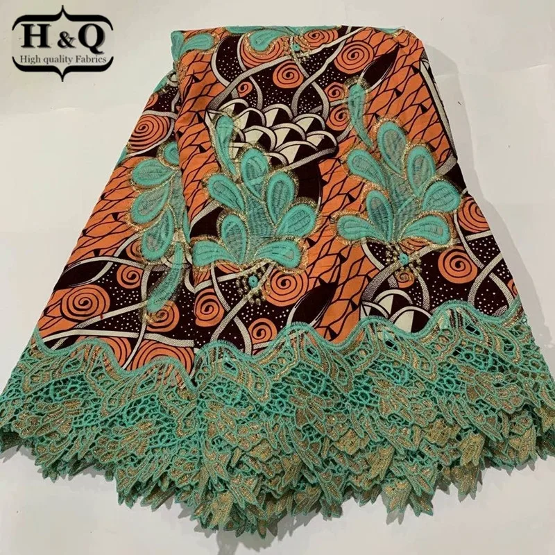 

H&Q latest high quality african batik lace wax fabric 100% cotton embroidery 6 yards/pcs nigerian guipure laces fabrics H0626