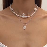 3pcs combination suit bohemian fashion pearl flower women personality temperament fine necklaces girl clavicle chain accessories