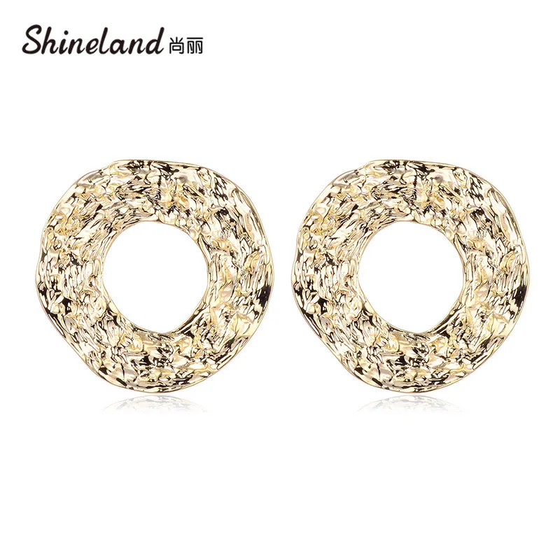 

Shineland bijoux Trendy Big Metal Circle Hollow Stud Earrings for Women Fashion Jewelry Femme Punk Bijoux Brincos 2021 Hot