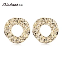 shineland bijoux trendy big metal circle hollow stud earrings for women fashion jewelry femme punk bijoux brincos 2021 hot