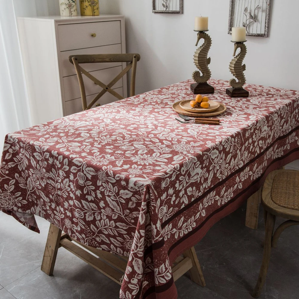 

Floral Birds Printed Tablecloth Rectangle Polyester Cotton Vintage Table Cloth Cover Dining Wedding Party Kitchen Home Decor