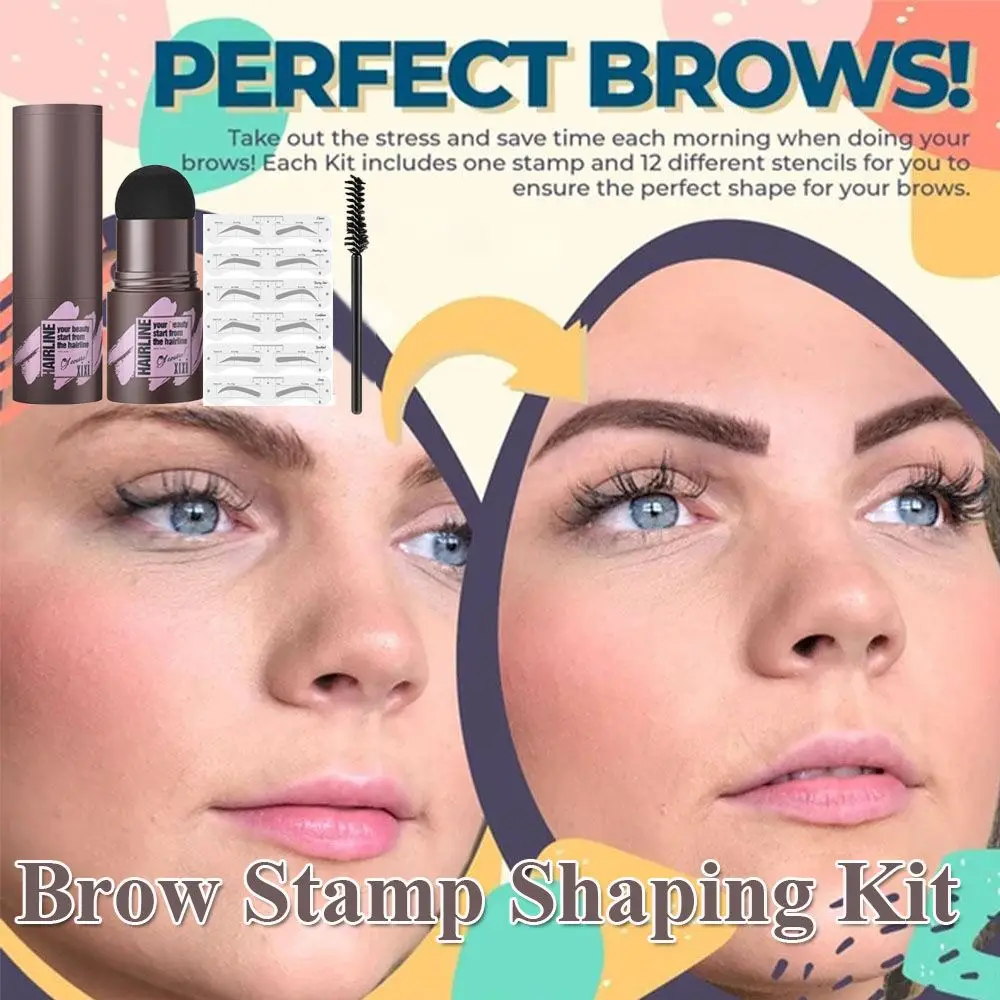 

One Step Brow Stamp Shaping Kit with 10 Reusable Eyebrow Stencils Waterproof Long Lasting Eyebrow Stamp Shaping Makeup Set