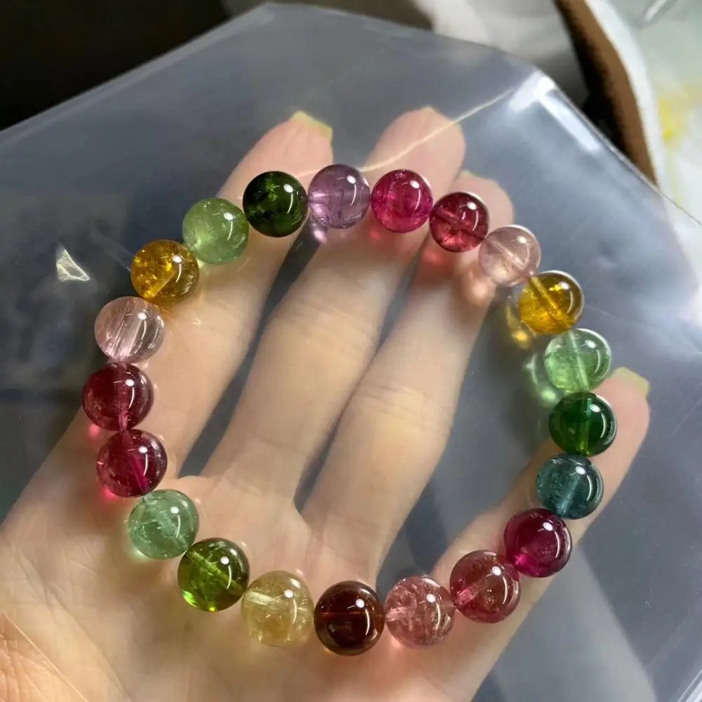 9.5mm Certificate Natural Colorful Rainbow Tourmaline Round Beads Woman Bracelet Bangle Drop Shipping AAAAAA | Украшения и
