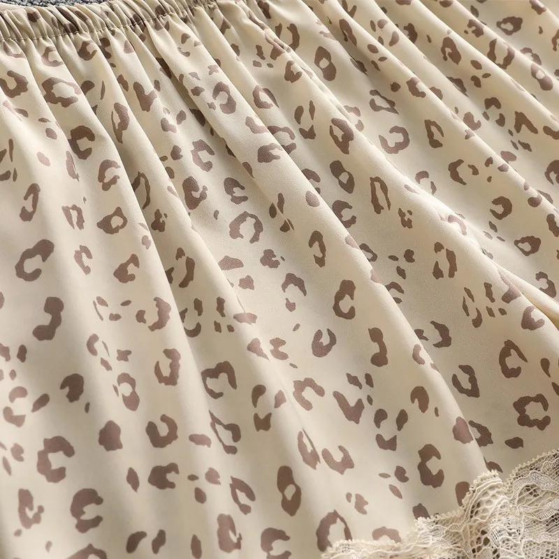 

Leopard Nightdress Lace Spaghetti Strap Nightgown Women Satin Sleepwear Sleep Dress Sexy Intimate Lingerie Soft Home Clothes