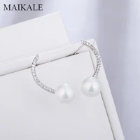 maikale korean safety pin stud earrings pearl cubic zirconia earring copper gold small earings for women fashion gifts