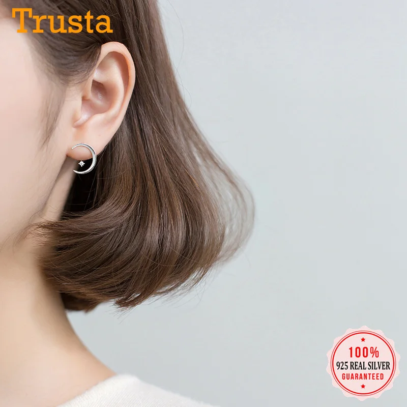 Trusta настоящие 925 пробы серебряные женские серьги-гвоздики в лунном стиле серебряные 925 ювелирные изделия подарок DS1872