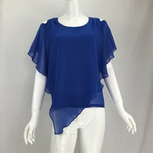 Женский шифоновый топ с рукавами летучая мышь и оборками