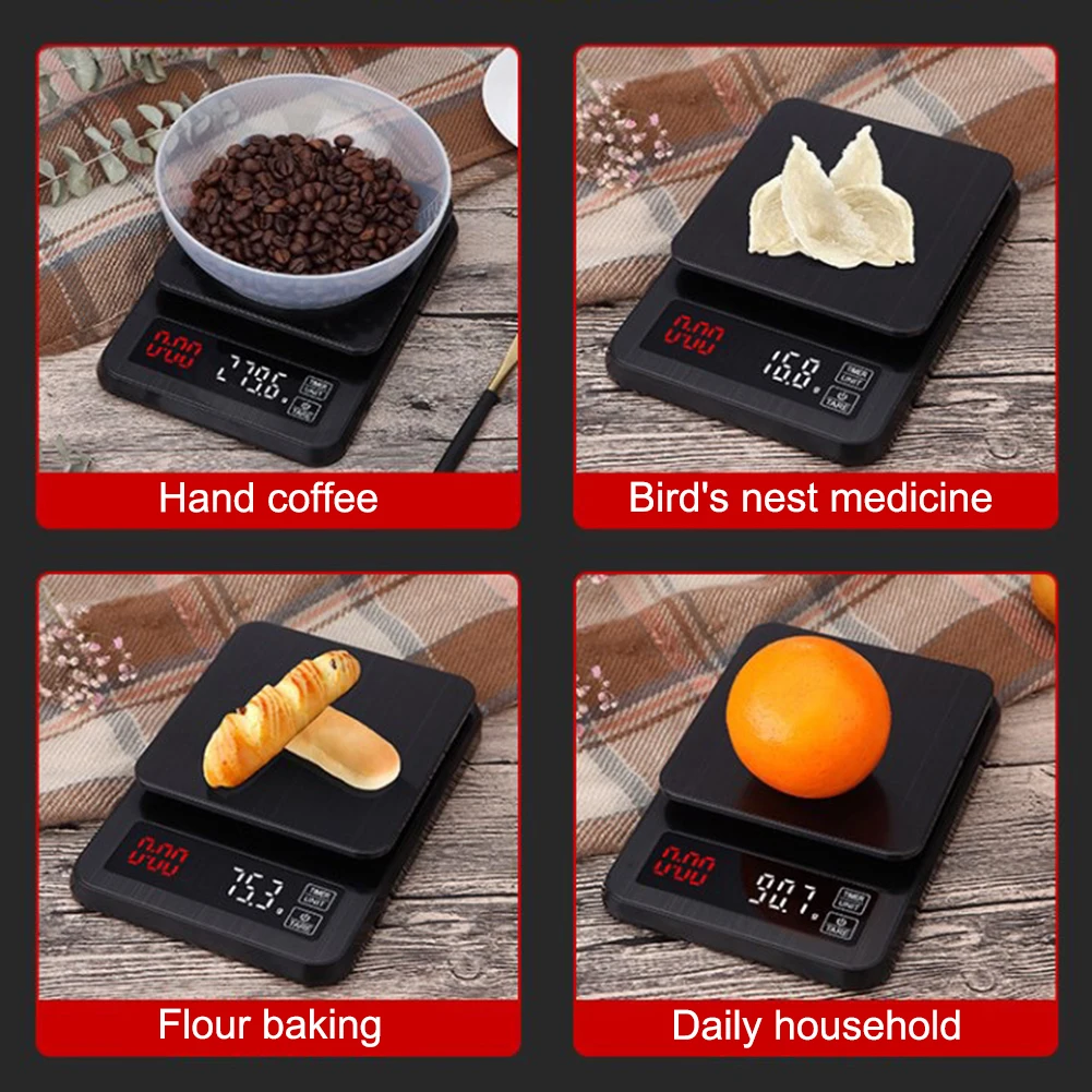 

Coffee Bean Scale Kitchen Drip Timer Digital LCD Electronic High Precision Weighing Measuring Coffee Bean Measuring Scale