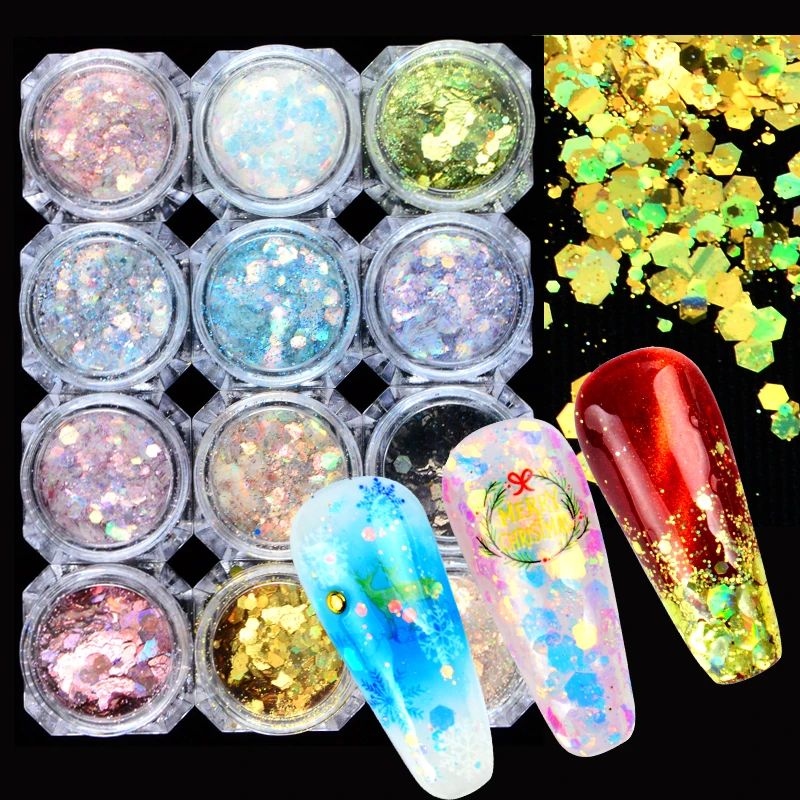 

Hexagon Sparkles Nail Glitter Mix Nail Art Powder Sequins Flakes Mermaid Holographic Decorations Manicure Chrome Pigment