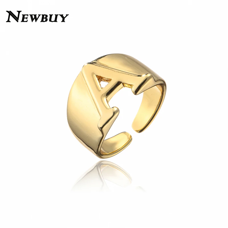 NEWBUY Fashion Gold Color Glossy 26 Letters Rings For Women Men High Quality polish Initial Open Ring Adjustable Size Gift