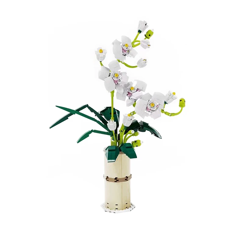 

Colorful Phalaenopsis Flowers Bouquets Plants With Vase Building Blocks Potted Blossom Ornaments Decoration Bricks DIY Kids Toys