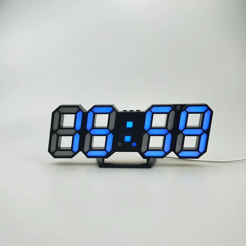 Black Blue 3D светодиодный настенные часы электронные настольные цифровые будильники температура 12/24 часа большой дисплей дома OfficeNight настенные часы Современные - Цвет: Black Blue