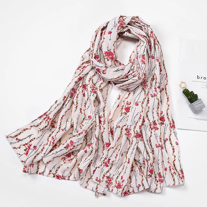 Шифоновый шарф хиджаб с принтом дизайнерские Цветочные мусульманские шарфы для