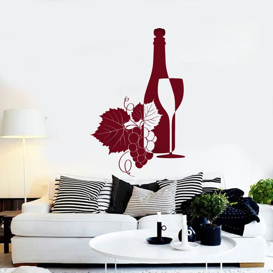 

Wall Decal Wine Bottle Wine Glass Winery Grapes Seller Decor Restaurant Kitchen Home Decoration Vinyl Wall Sticker Mural S727