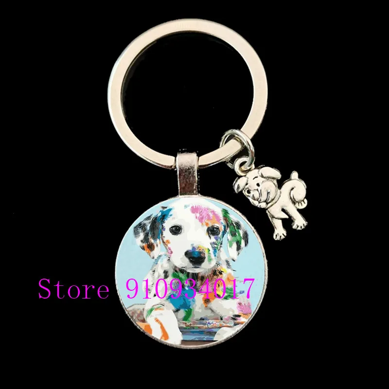 Новый мультяшный красочный круглый стеклянный брелок для ключей с собакой милый