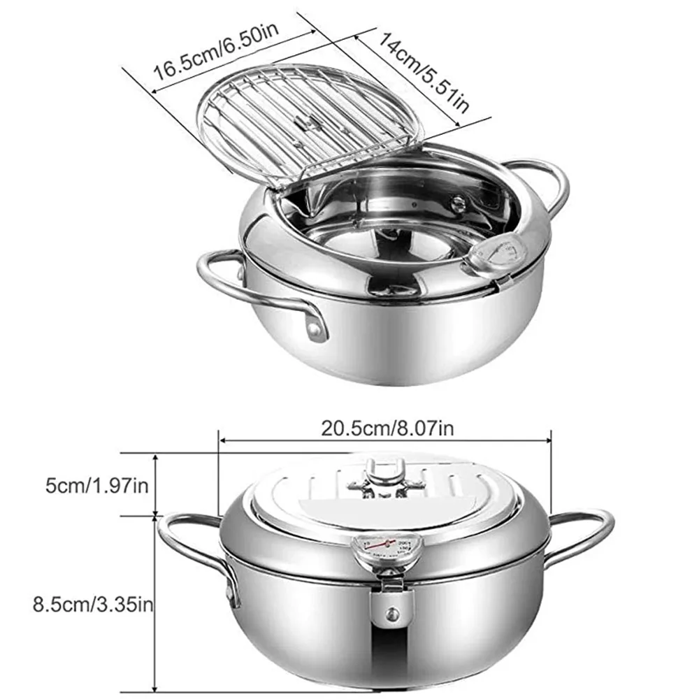 

Deep Fryer With Thermometer and Lid 304 Stainless Steel Kitchen Tempura Fryer Pan Fryer Without Oil Frying Pan Fryer