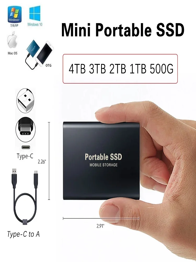 Портативный внешний жесткий диск 4 ТБ USB ударопрочный твердотельный накопитель