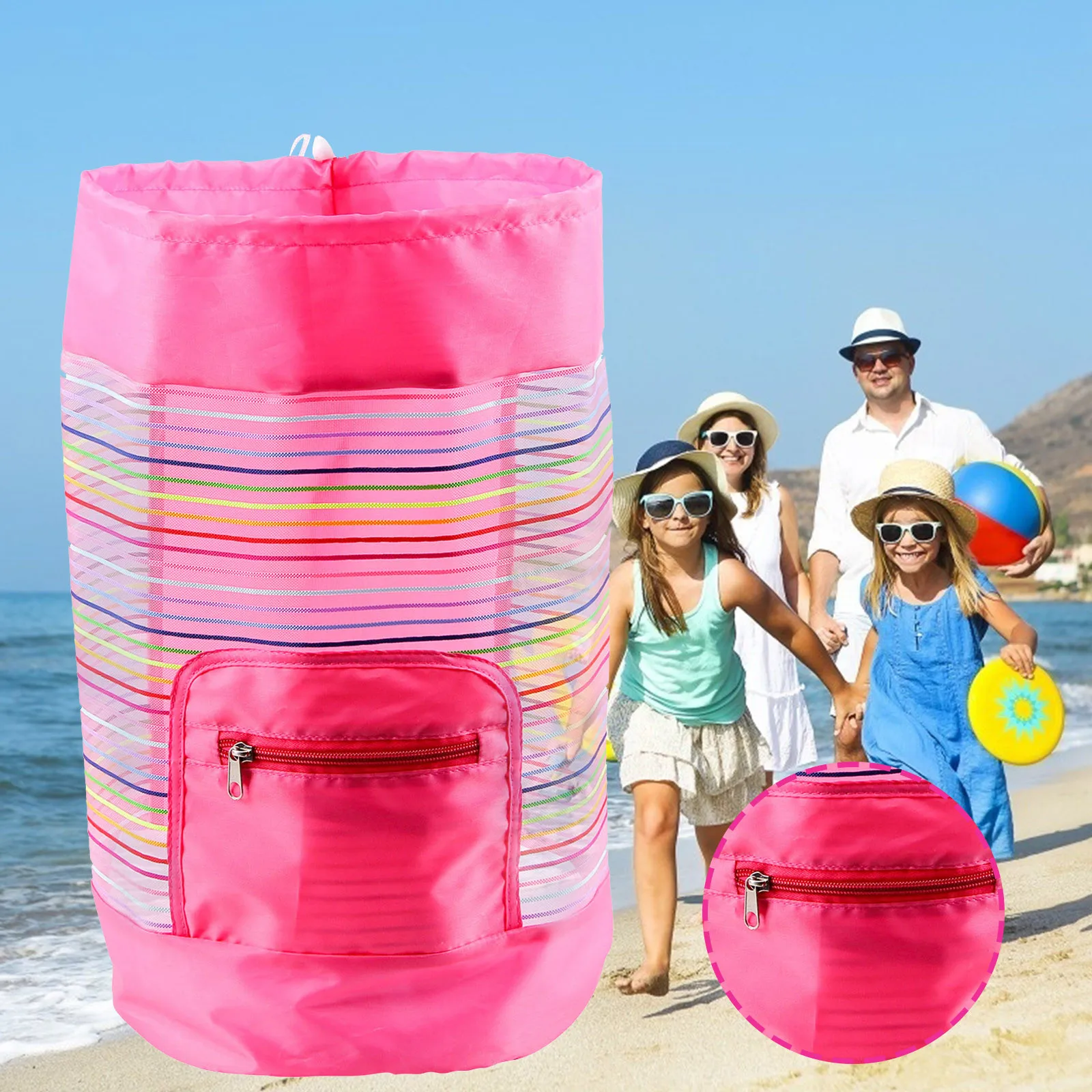 

Outdoor Swimming Beach Bag Swimming Bag Foldable Mesh Children Beach Toy Organizer Baskets Storage Backpack for Kids Summer FE
